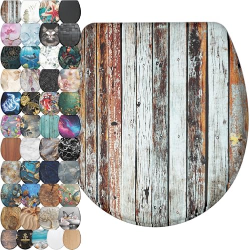 Sanilo Wooden Toilet Seat with Quick Release & Soft Close [ROUND] - Decorative & Slow Close Molded Wood Seat - With One Click for Easy Installation & Cleaning - With Adjustable Fit (Antique)