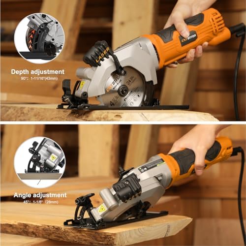 4.8A Power Circular Saw Corded,4000RPM Laser Guide 45° Max Angle