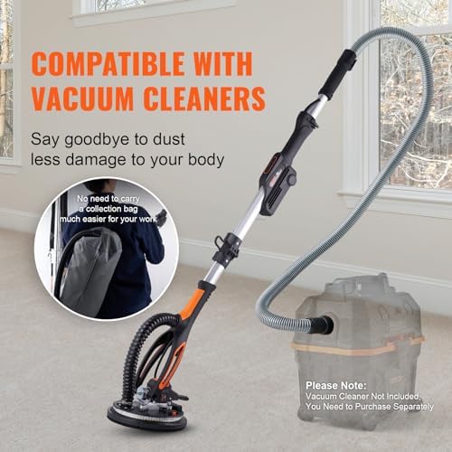 VEVOR Drywall Sander, 800W Brushless Motor Electric Sander, Variable Speed 1000-2300 RPM, Foldable Ceiling Sander with Double-Deck LED Lights, Extendable Handle, 12 Sanding Discs