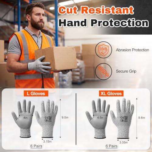Tellegloww 12 Sets PPE Safety Kit, Cut Resistant Gloves, Safety Glasses