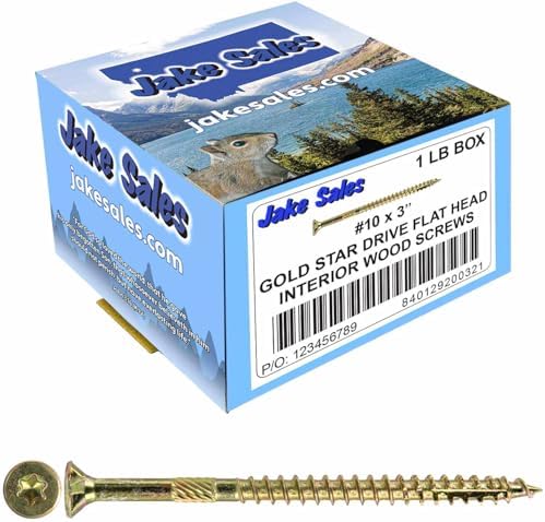 Jake Sales #10 X 3 Gold Star Wood Screw Torx/Star Drive Flat Head - Multipurpose Torx/Star Drive Wood Screws - CASE Qty 42 Boxes 2,646 Screws