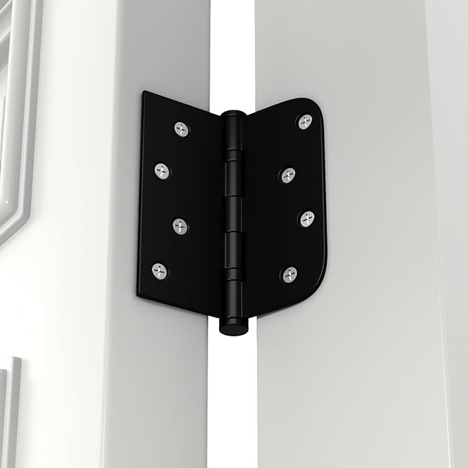 goldenwarm 6 Pack 4'' Matte Black Door Hinges – Ball Bearing 304 Stainless Steel Hinges for Exterior Doors, Square & Round Corners