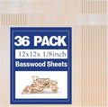 36 Pack Basswood Sheets 12"x12"x1/8", 3mm Basswood for Laser Cutting, Thin Plywood Board Unfinished Wood for Crafts, DIY Architectural Models Making, Wood Engraving, (36Packs- 12inchx12inch)