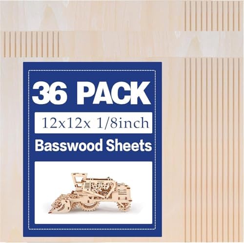 36 Pack Basswood Sheets 12"x12"x1/8", 3mm Basswood for Laser Cutting, Thin Plywood Board Unfinished Wood for Crafts, DIY Architectural Models Making, Wood Engraving, (36Packs- 12inchx12inch)