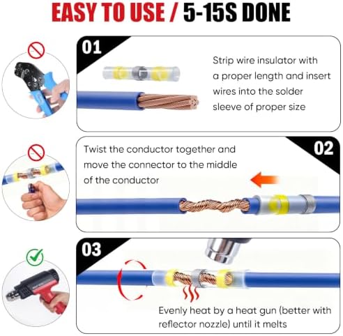 Heat Gun Kit with 300PCS Heat Shrink Solder Seal Wire Connectors, Waterproof Heat Shrink Wire Connectors, 26-10 AWG Heat Shrink Sleeve for Automotive, Marine, Wiring Repair