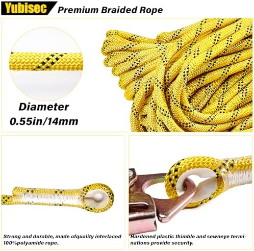 Rope Harness Safety Lanyard 50FT, Vertical Lifeline Assembly