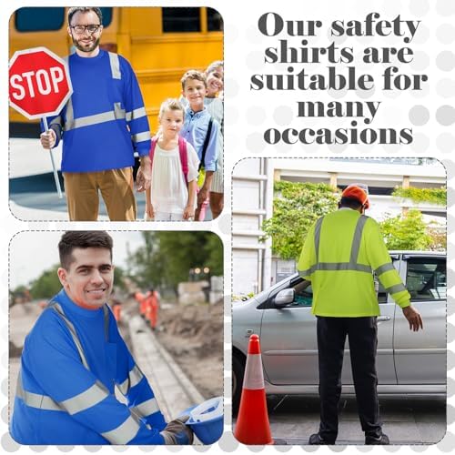 Amylove 4 Pcs Long Sleeve High Visibility Safety Shirts,XL,Yellow, Blue