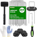 Ground Staples with Rubber Hammer,Pick Hook and Gloves,6Inch 100pcs Galvanized Garden Pegs+ 100pcs Gaskets,Anti-Rust,U-Shaped Lawn Spikes,Landscaping Fabric Pins for Weed Barrier,Yard Grass Cover