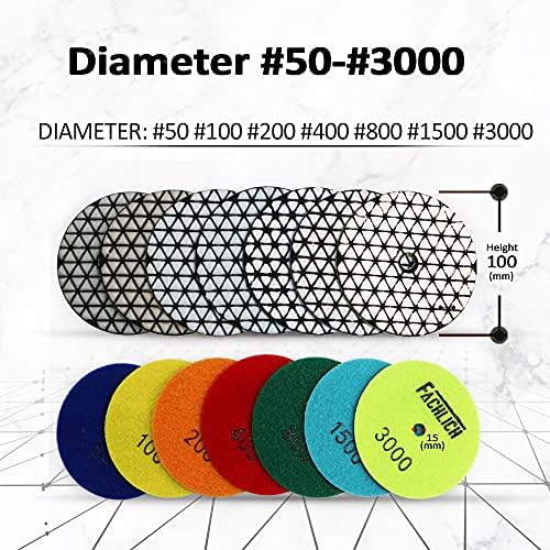 Dry Diamond Polishing Pads,100mm/4 Inch 9pcs/kit Mixed Grits for Granite,Marble,Quartz Stone Countertop, Sanding Grinder or Polisher Pads