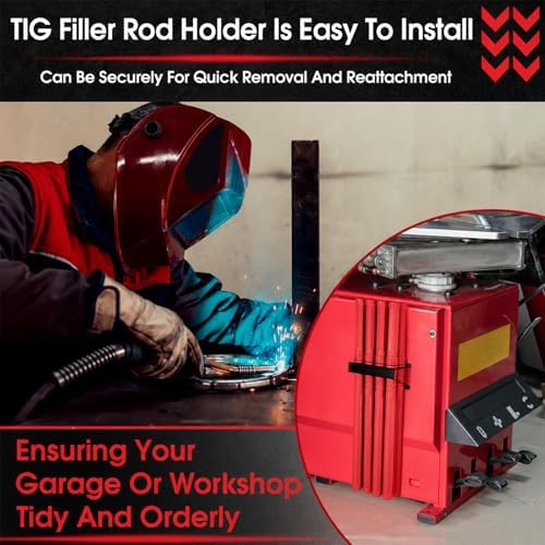 DoubleFill 9 Pcs Welding Rod Storage Set 8 Slot Tig Welding Filler Rod Holder with 8 Pcs 40 Inch Tungsten Electrode Storage Tubes Wall Mount Organizer Welder Tools Supplies(Red)