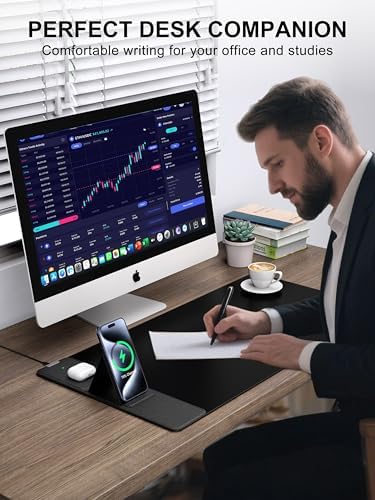 Mouse Pad with Wireless Charging, Foldable Phone Holder, Large Desk Mat