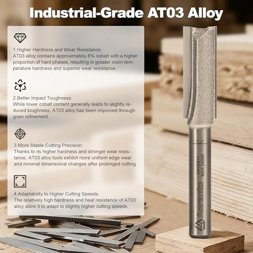 Straight Router Bits 1/4" Shank, 3/8" Cut Diameter, 1" Cut Length, Useful for Plunging Capabilities for Cutting Grooves, Dados, Mortising