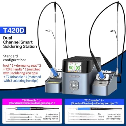 AiXun T420D 200W Dual Channel Electronics Soldering Station with T245/T210 Handle and 6 Tips