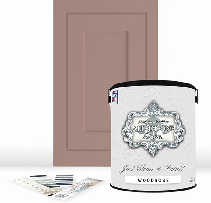 ALL-IN-ONE Paint by Heirloom Traditions, Woodrose (Muted Rose), Gallon - Durable cabinet and furniture paint. Built in primer and top coat, no sanding needed. Includes our 30 featured color card.