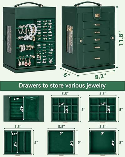 AKOZLIN 6-Tier Jewelry Box Organizer 5 Drawers Storage M-L Green