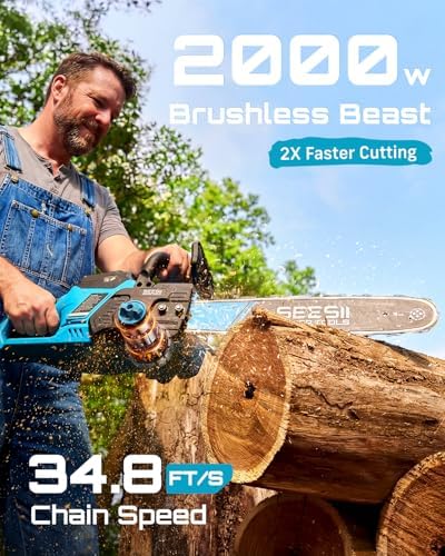 SEESII 40V 16-Inch Cordless Electric Chainsaw,2000W Brushless Chain Saw