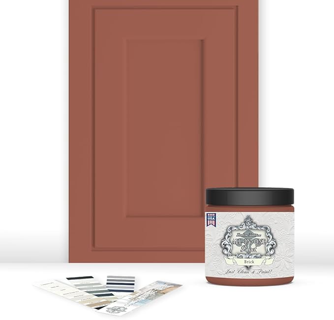 ALL-IN-ONE Paint by Heirloom Traditions, Brick (Burnt Cinnamon), 8oz Sample - Durable cabinet and furniture paint. Built in primer and top coat, no sanding needed. Includes our 30 featured color card.