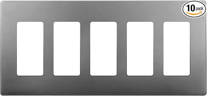 ENERLITES Elite Series Screwless Decorator Wall Plate Child Safe Outlet Cover, Gloss Finish, Size 5-Gang 4.68" H x 10.14" L, Unbreakable Polycarbonate Thermoplastic, SI8835-SG, Space Gray