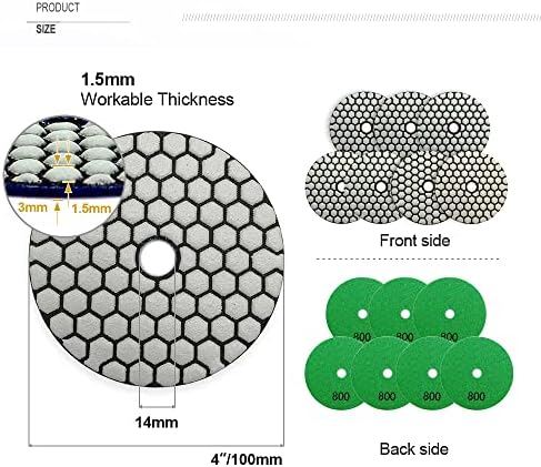 SHDIATOOL 4Inch Dry Diamond Polishing Pads 7PCS 800 Grit for Granite Marble
