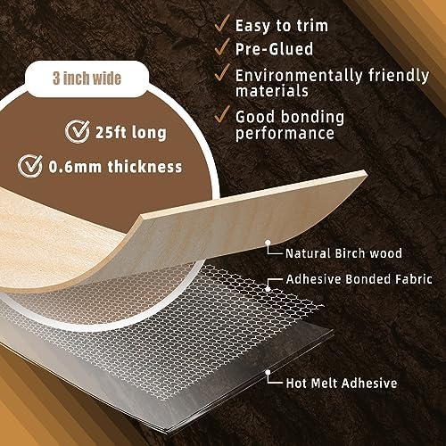 GSCIT Club Birch Edge Banding, 3 inch x 25ft roll of Veneer Edge Banding Preglue Flexible, Real Wood Tape Banding Plywood