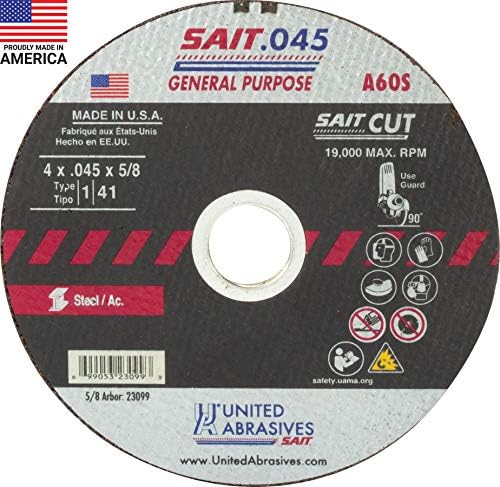 United Abrasives-SAIT 23099 A60S General Purpose Cut-Off Wheels (Type 1/Type 41 Flat) 4" x .045" x 5/8", 50-Pack