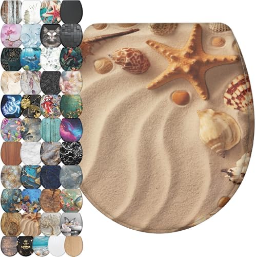 Sanilo Wooden Toilet Seat with Quick Release & Soft Close [ROUND] - Decorative & Slow Close Molded Wood Seat - With One Click for Easy Installation & Cleaning - With Adjustable Fit (Sanibel)