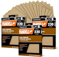 Fandeli | Multi-Purpose Sandpaper | 220 Grit Aluminum Oxide | 75 Sheets of 9'' x 11'' | Ideal for Metal and Wood | Compatible with Orbital Sanders, Brown