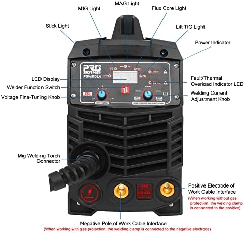 Prostormer Welding Machine, MIG/TIG/MMA 3 in 1 Multifunctional Welder with Digital Display, Electrode Holder, Earth Clamp, Input Power Adapter Cable and Brush