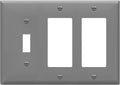 ENERLITES Combination Toggle Light Switch/Decorator Light Switch Plate, Three Gang Wall Plate, Standard Size 3-Gang 4.50" x 6.38", Polycarbonate Thermoplastic, 881132-GY, Gray