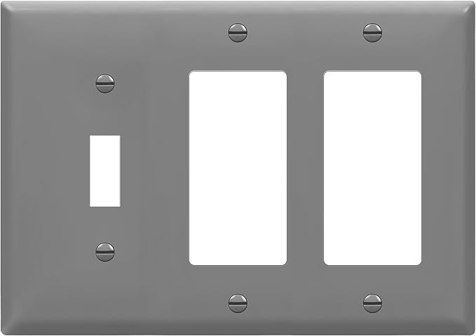 ENERLITES Combination Toggle Light Switch/Decorator Light Switch Plate, Three Gang Wall Plate, Standard Size 3-Gang 4.50" x 6.38", Polycarbonate Thermoplastic, 881132-GY, Gray