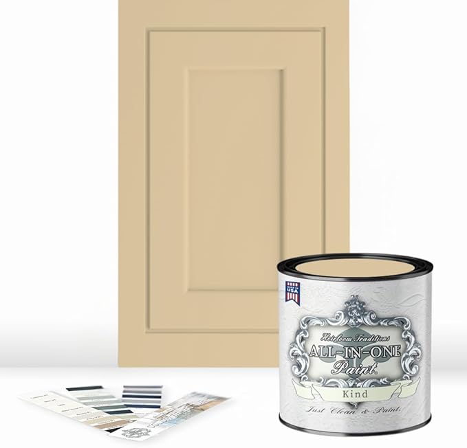 ALL-IN-ONE Paint by Heirloom Traditions, Kind (Buttery Yellow), Quart - Durable cabinet and furniture paint. Built in primer and top coat, no sanding needed. Includes our 30 featured color card.