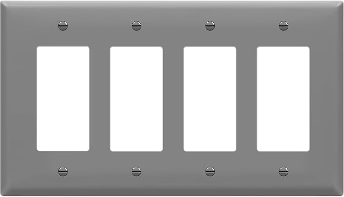 ENERLITES Quadruple Decorator Switch Cover, Four Gang Outlet Wall Plate, Gloss Finish, Mid-Size 4-Gang 4.88" x 8.58", Unbreakable Polycarbonate Thermoplastic, UL Listed, 8834M-GY, Gray
