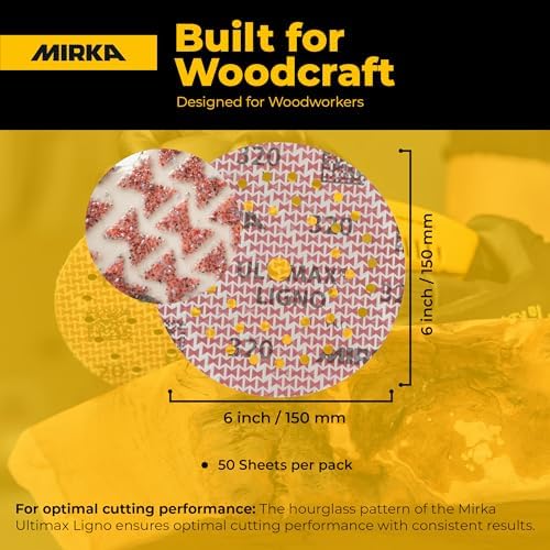 Mirka Ultimax Ligno 6 Inch 180 Grit Wood Sanding Discs Hook & Loop, 50 Pack