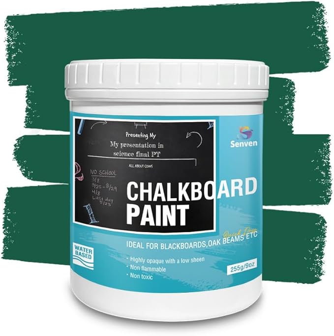 Chalkboard Paint Green Chalk Board Paint for Wood, Metal, Glass, Wall, Plaster Boards Sign, Frame, Interior/Exterior, All-in-One Primer & Top Coat, Green Matte Finish, Acrylic, Non-Toxic, 250g, 9oz
