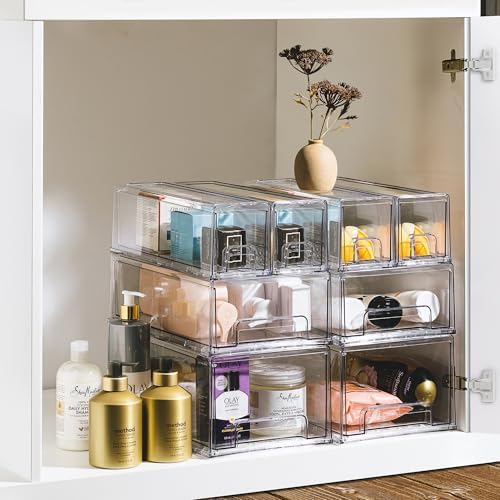 Sorbus Clear Stackable Storage Drawers with Pull-Out Bins (Medium, 6 Pack)