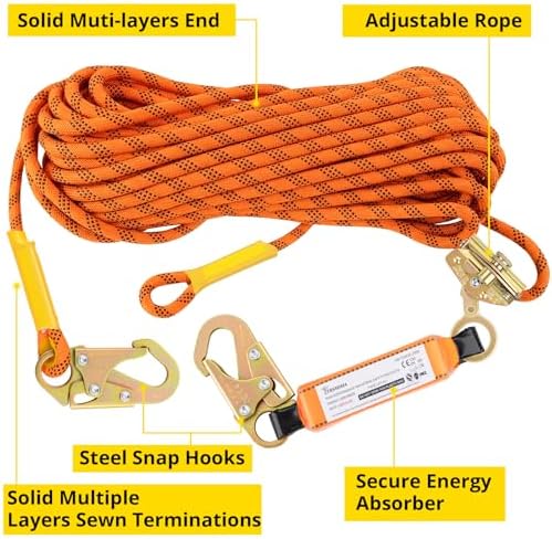 TRSMIMA Roofing Fall Protection Rope - 25ft Safety Rope for Roofing