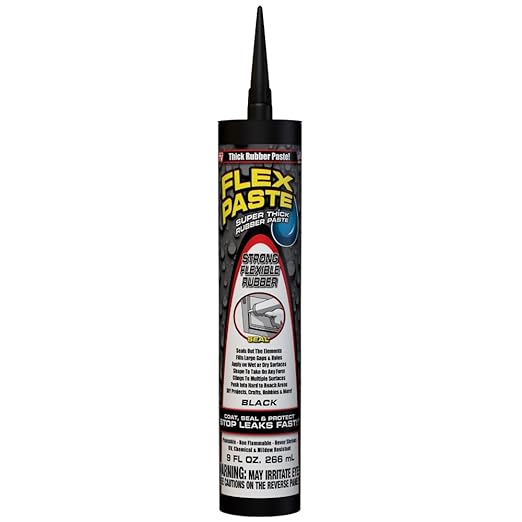Flex Paste, Waterproof Paintable Putty, Spackle Sealant, Fill Gaps Cracks Holes - Block Out Water and Air - UV Resistant - Walls, Drywall, EPDM, Concrete, Roof, RV Repairs, Black, Cartridge