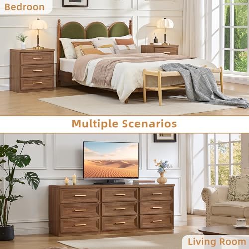 RWYHG Night Stand 3 Drawer Storage 26" Tall Wood with Gold Handle