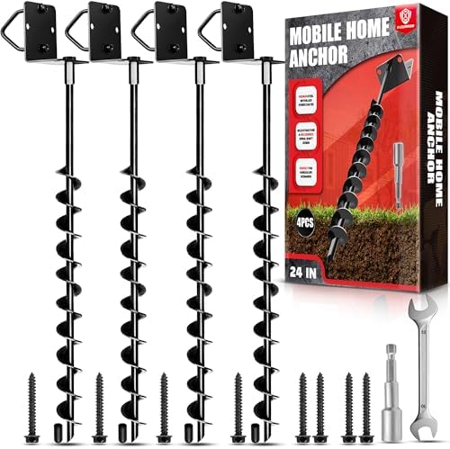 [UPGRADED] 24” Full Spiral Blade Mobile Home Anchor - 4pcs Ground Anchor