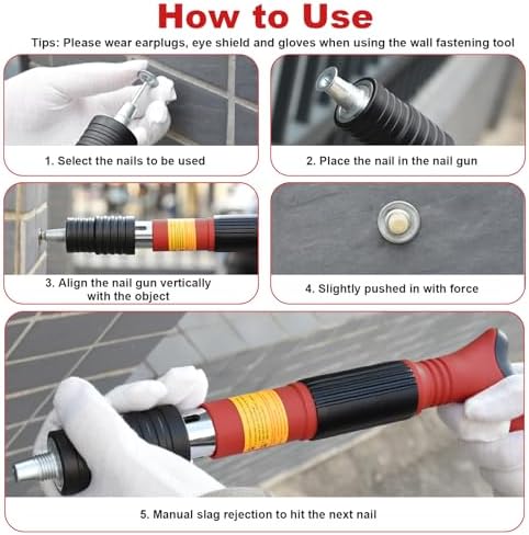 Concrete Nail Gun Kit with 110pcs 7.3mm Nail, Manual Steel Nail Gun