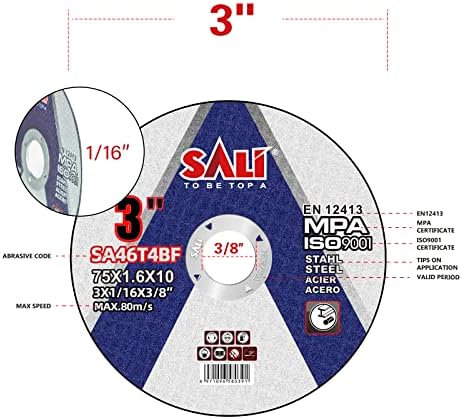 SALI 50 Pack Cut Off Wheels 3 Inch General Purpose Metal Cutting Wheel for 3 in Angle Grinders and Die Grinders- Cutting Disc Aggressive Cutting 3" x 1/16" x 3/8" Operating Up to 20380 RPM and 80 M/S