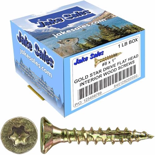 Jake Sales #8 x 1 Gold Star Wood Screw, T-20 Torx Drive, Flat Head - (Case of 42 x 1 Pound Boxes) ~11,592 Screw Count