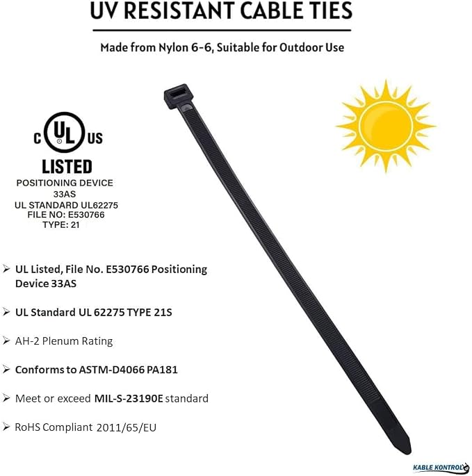 Kable Kontrol Cable Zip Ties, 18 Inch, 5000 Pcs, 50lbs Test, Black | Nylon Plastic, UV-Resistant, Self Locking, UL Listed, Indoor & Outdoor Use