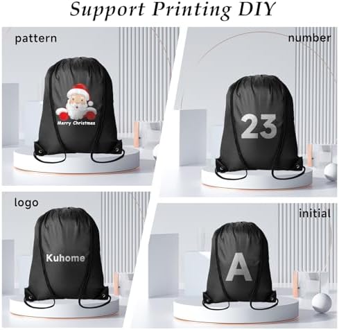 Kuhome 6Pcs Black Drawstring Backpacks Bulk String Bag Cinch Sack Pack Storage Knapsack Polyester Gift Bags Sports Drawstring Bags for Trip Party Gym Bags