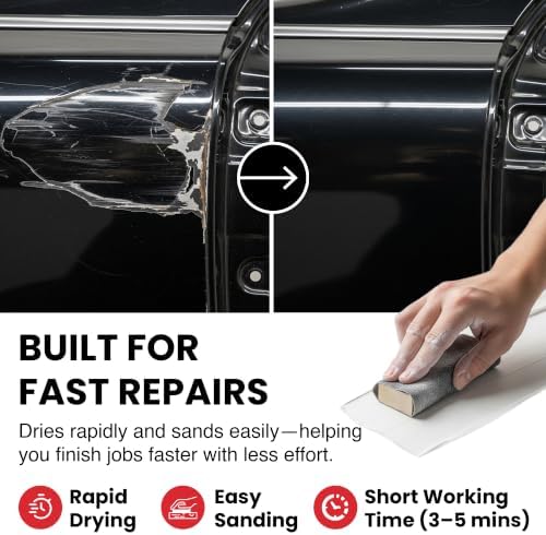 Optimum+ Premium Body Filler with BPO Hardener - Large Area Plastic Body Filler, All-in-One Fill and Finish, Pinhole-Free, Fast Sanding, 3L Grey