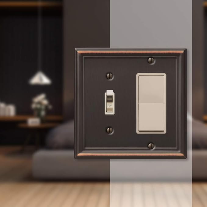 Amerelle 149TRDB Chelsea Wallplate, 1 Toggle / 1 Rocker, Steel, Aged Bronze, 1-Pack