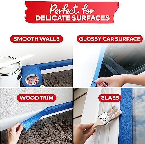 XFasten Blue Painter's Tape, 2 Inch x 60 Yards (12-Pack) Blue Painters Masking Tape Bulk - Sharp Edge Line Technology, Produces Sharp Lines | Residue-Free and Artisan Grade Wall Trim Tape