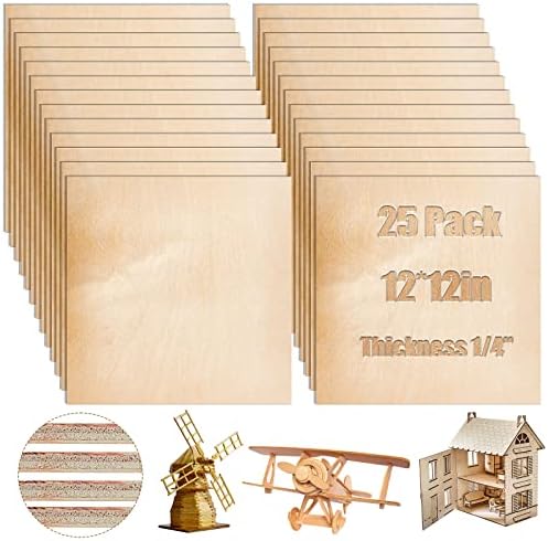 Juexica 25 Pcs 6 mm Baltic Birch Plywood 1/4 x 12 x 12 Inch