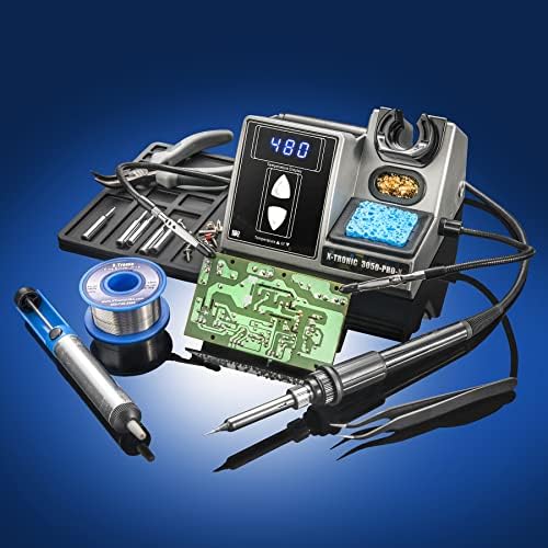 X-Tronic Model 3050-PRO-X Digital LED Soldering Iron Station with 2 Convenient Helping Hands, 1-30 Minute Sleep Function, C/F Programmable, Solder Roll Holder, Brass Tip Cleaner, Wet Sponge