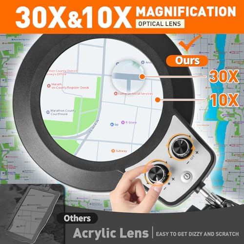 Magnifying Glass with Light and Stand, 30X 10X Soldering Magnifier